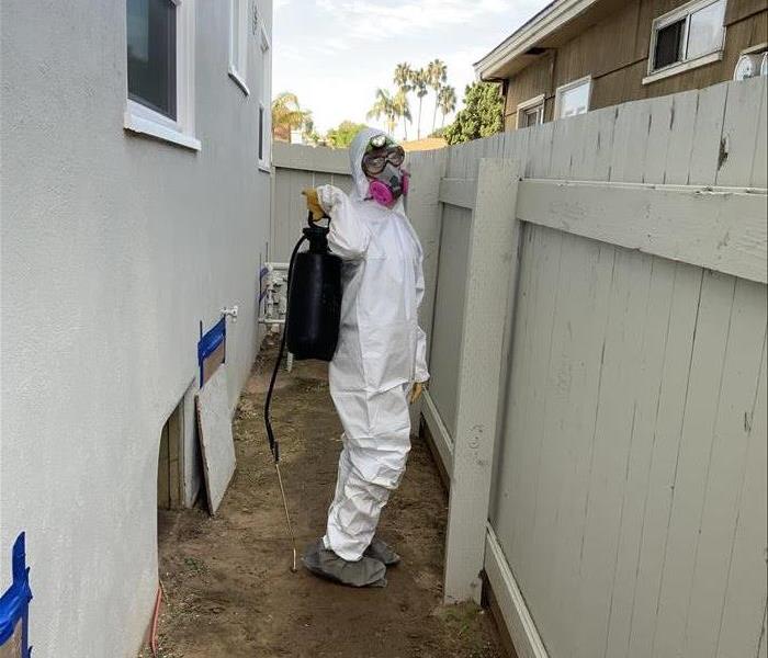 servpro of mid city san diego technician spraying mold.